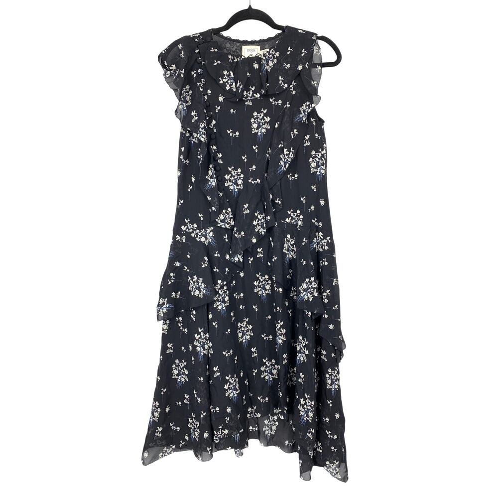 Erdem X H&M Black Floral Ruffle Silk Dress Womens Size 4 A-Line Sleeveless
